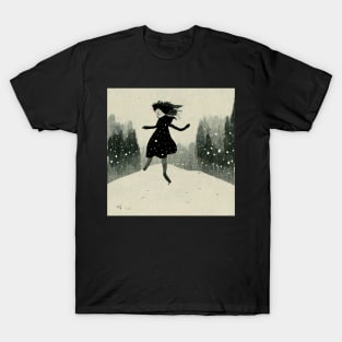 Girl excited and playing in the snow as the flakes begin to fall. T-Shirt